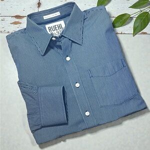 RUEHL No. 925 Shirt XXL Blue Stripe Long Sleeve Buttonup Classic Business Casual